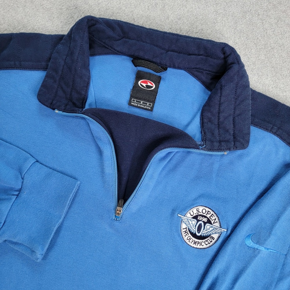 Vintage Nike Tiger Wood Yin Yang 1/4 Zip Men's Large Blue Olympic Golf Club 1996